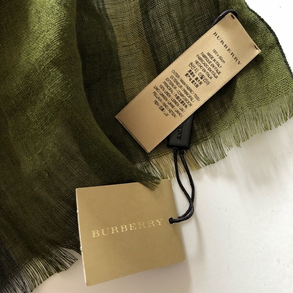 Burberry Olive Green Exploded Linen Nova Scarf NWT - Picture 6 of 8